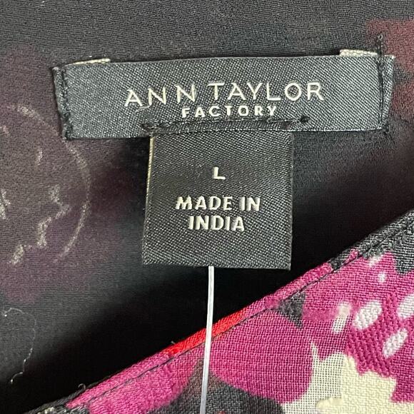 Ann Taylor Blouse Black Red Floral Long Sleeve Sz L Button Peplum NWT - Picture 5 of 8